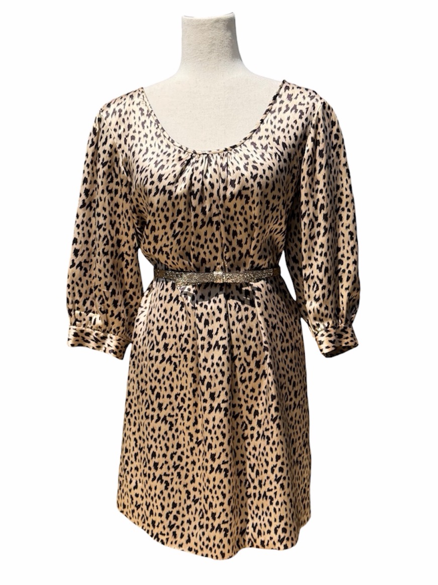 Cynthia Rowley 100% Silk Leopard Cheetah Print Tunic Dress In Beige And Black 8
